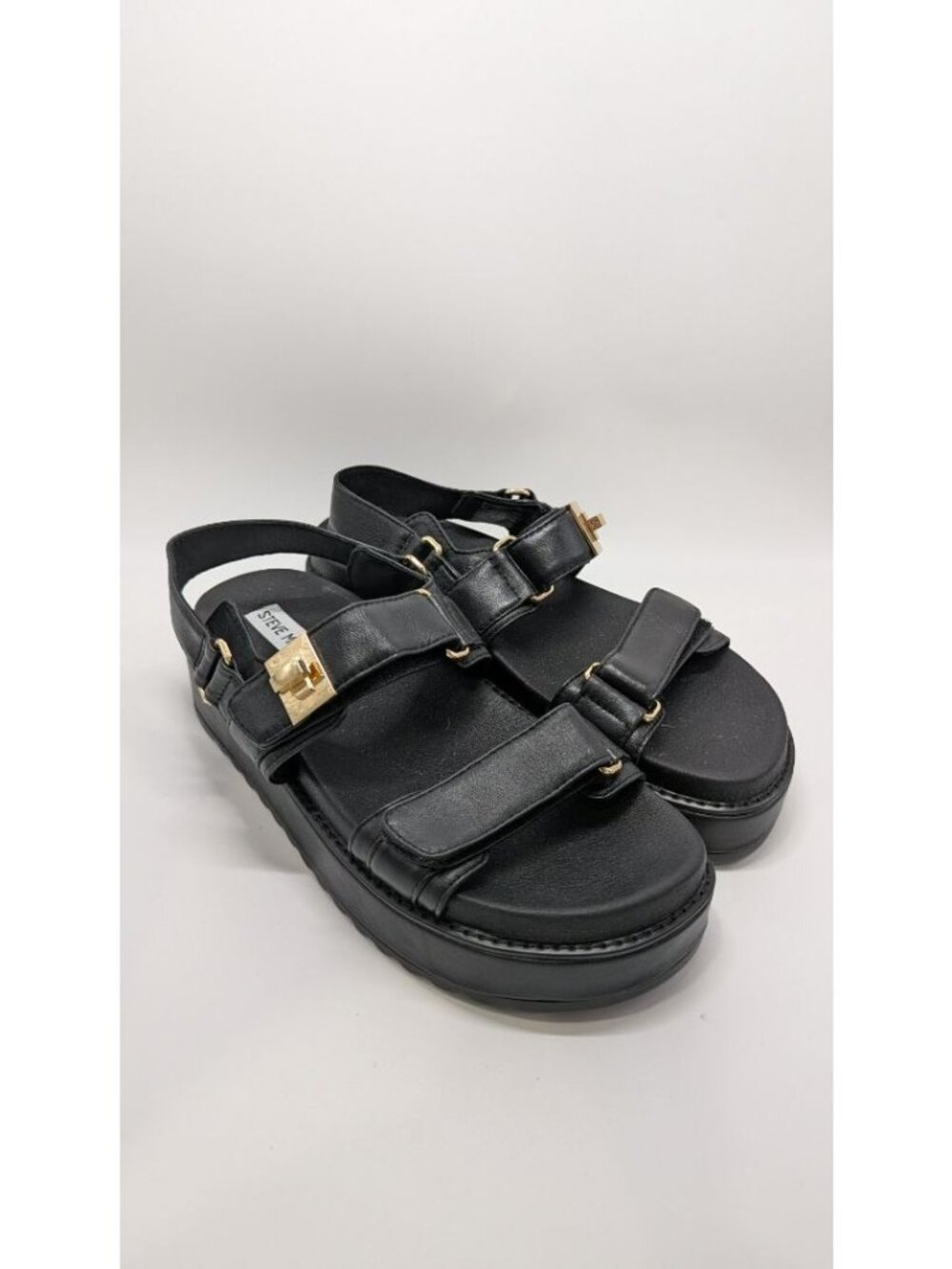 Steve Madden Black Bigmona Leather Platform Sandals